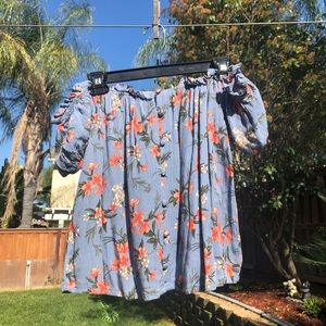 Blue floral off the shoulder shirt
